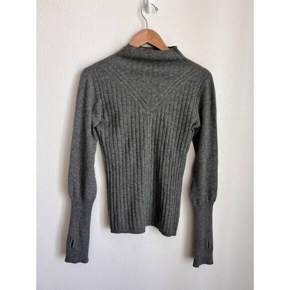 Jarbo 100% Cashmere Gray Ribbed Mock Neck Sweater Top Size 38 Thumbholes Luxe - Picture 1 of 7